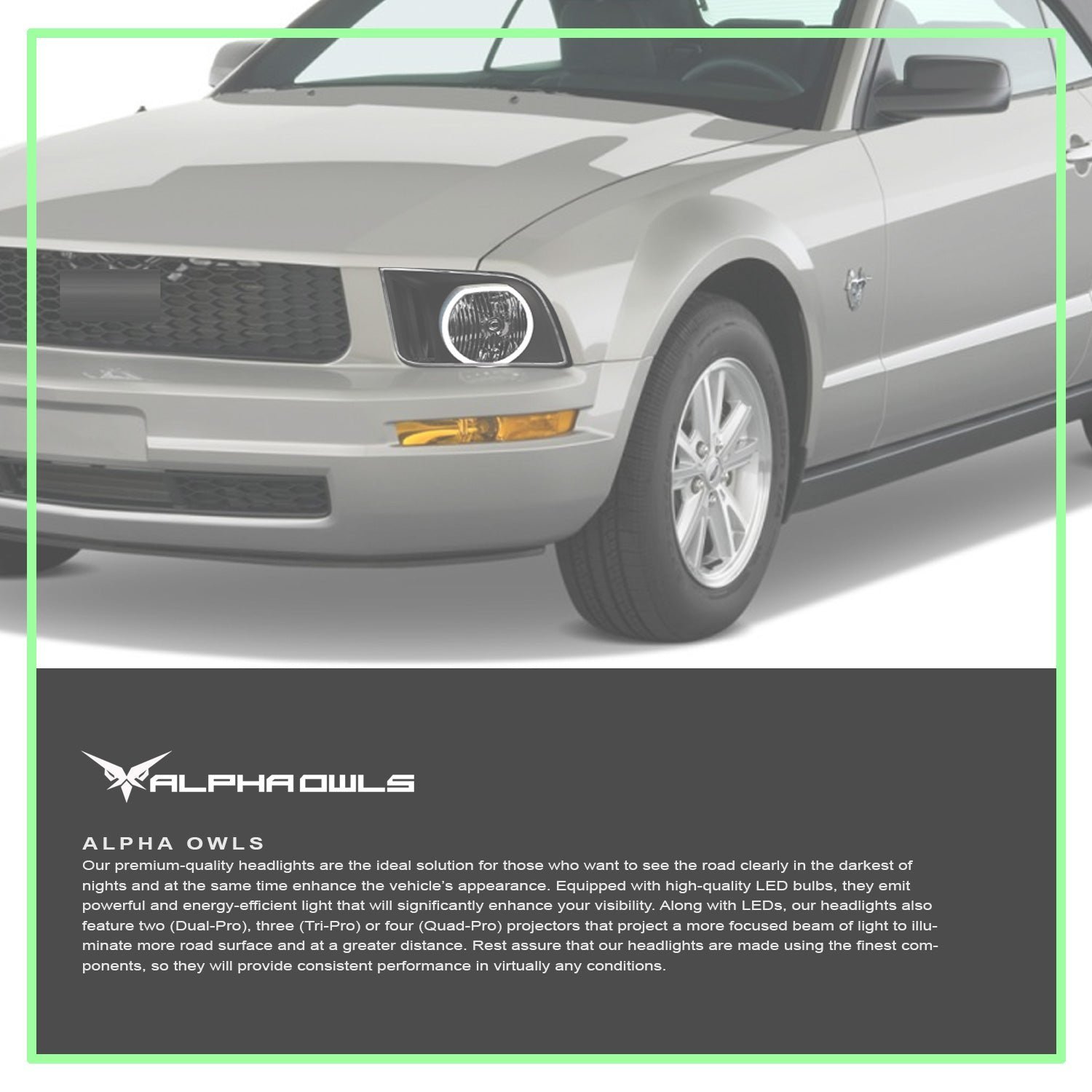 Alpha Owls 2005-2009 Ford Mustang LM Series Headlights (Crystal Headlights Black housing w/ LumenX Halo) - Image 7