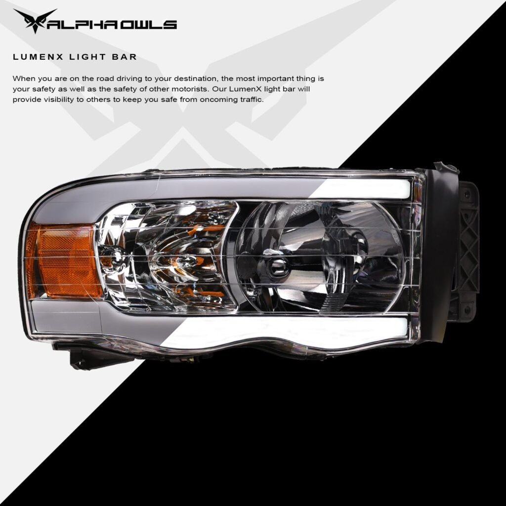 Alpha Owls 2003-2005 Dodge Ram 2500/3500 LM Series Headlights (Crystal Headlights Chrome housing w/ LumenX Light Bar)