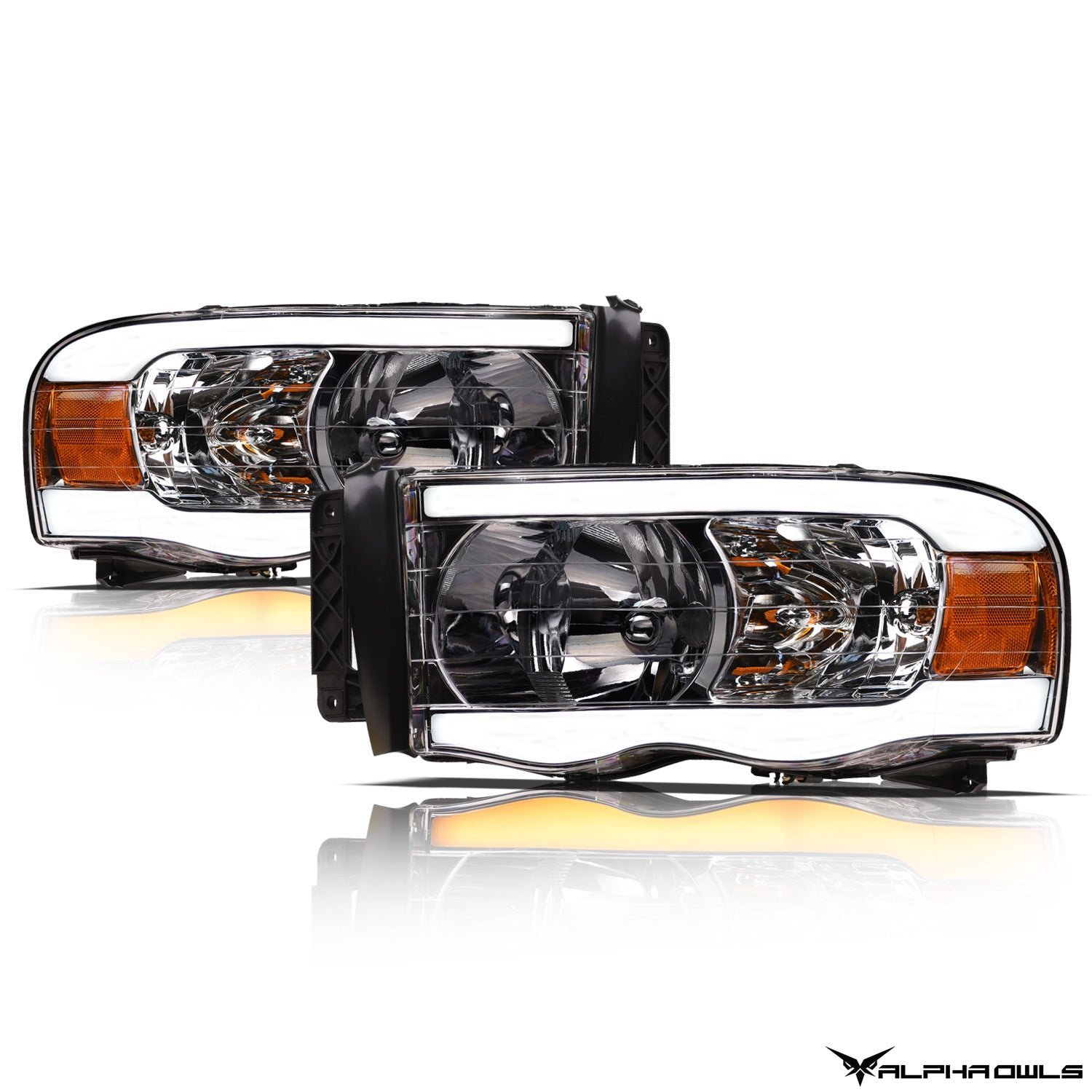 Alpha Owls 2003-2005 Dodge Ram 2500/3500 SQ Series Headlights (Crystal Headlights Chrome housing w/ Sequential Signal/LumenX Light Bar) - Image 2
