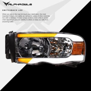 Alpha Owls 2003-2005 Dodge Ram 2500/3500 SQ Series Headlights (Crystal Headlights Chrome housing w/ Sequential Signal/LumenX Light Bar) - Image 4