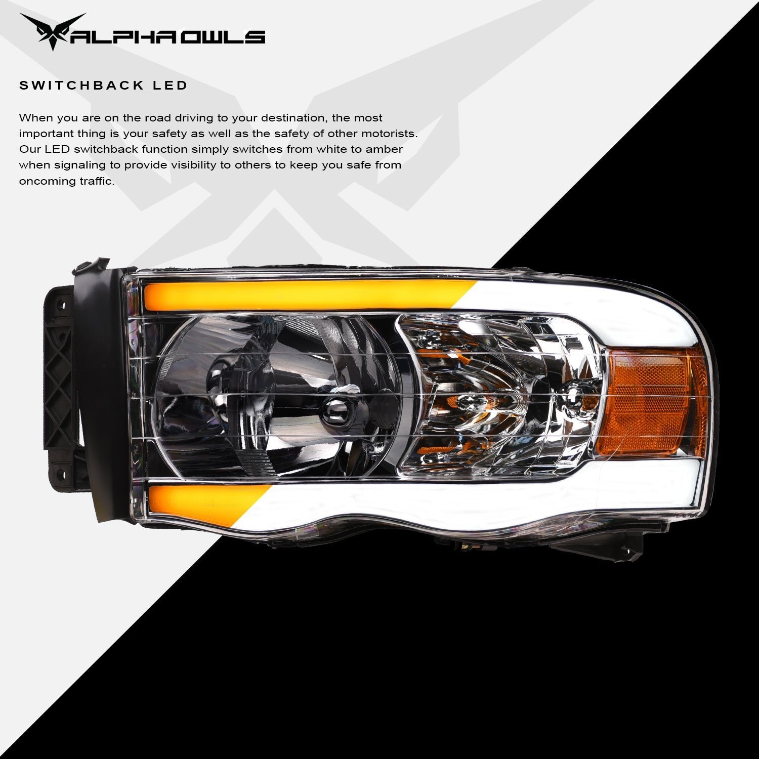 Alpha Owls 2003-2005 Dodge Ram 2500/3500 SQ Series Headlights (Crystal Headlights Chrome housing w/ Sequential Signal/LumenX Light Bar) - Image 4