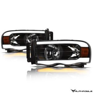 Alpha Owls 2003-2005 Dodge Ram 2500/3500 SQ Series Headlights (Crystal Headlights Black housing w/ Sequential Signal/LumenX Light Bar) - Image 2