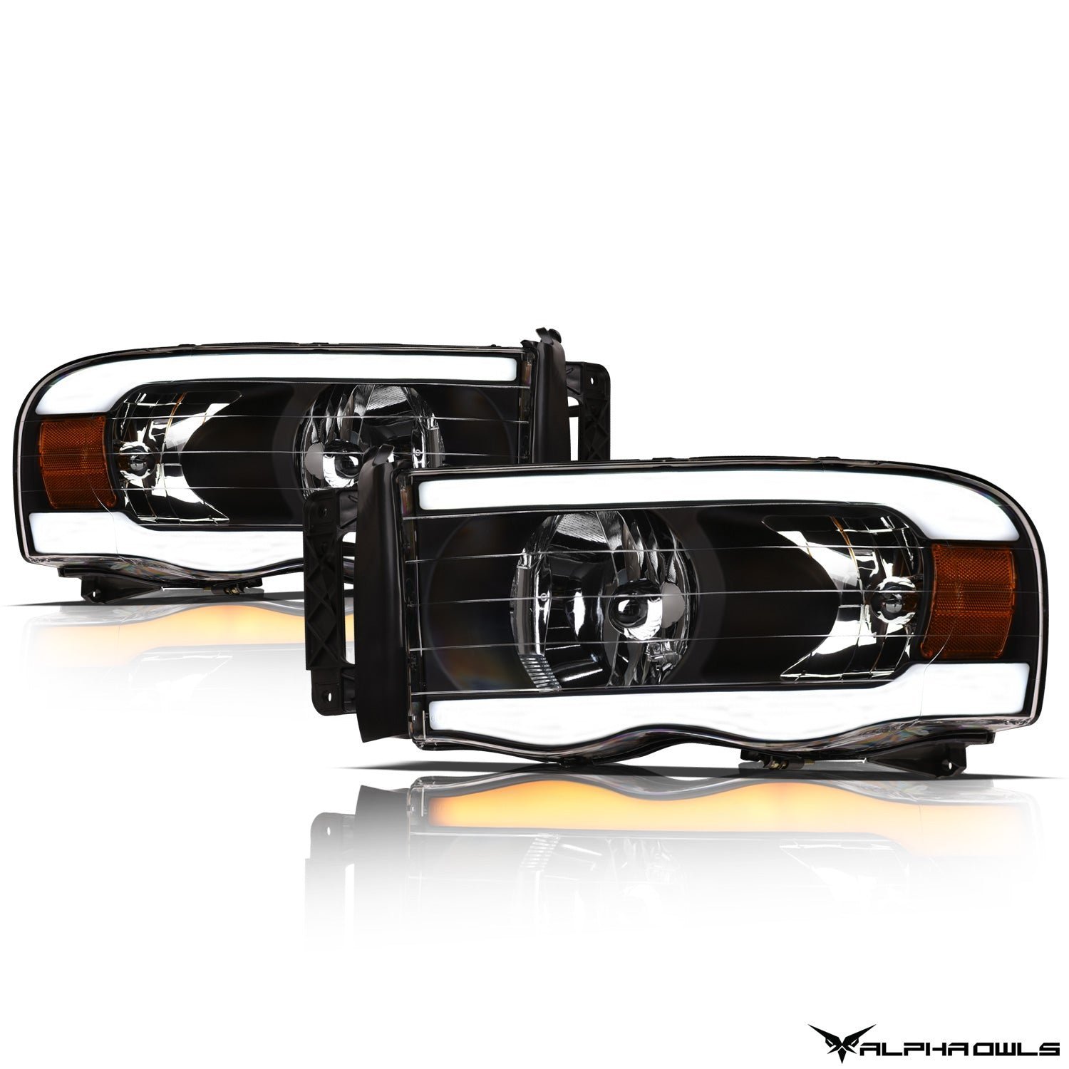 Alpha Owls 2003-2005 Dodge Ram 2500/3500 SQ Series Headlights (Crystal Headlights Black housing w/ Sequential Signal/LumenX Light Bar) - Image 2
