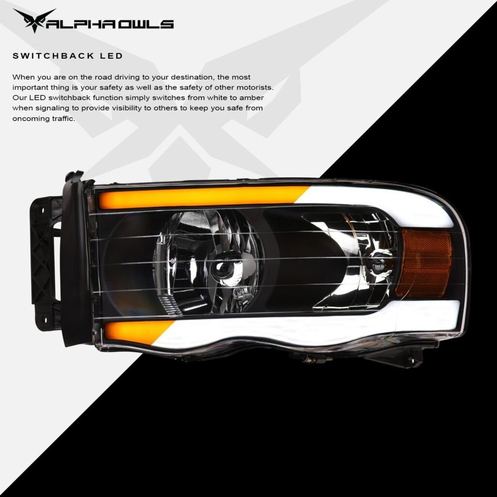 Alpha Owls 2003-2005 Dodge Ram 2500/3500 SQ Series Headlights (Crystal Headlights Black housing w/ Sequential Signal/LumenX Light Bar)