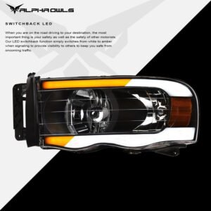 Alpha Owls 2003-2005 Dodge Ram 2500/3500 SQ Series Headlights (Crystal Headlights Black housing w/ Sequential Signal/LumenX Light Bar) - Image 4