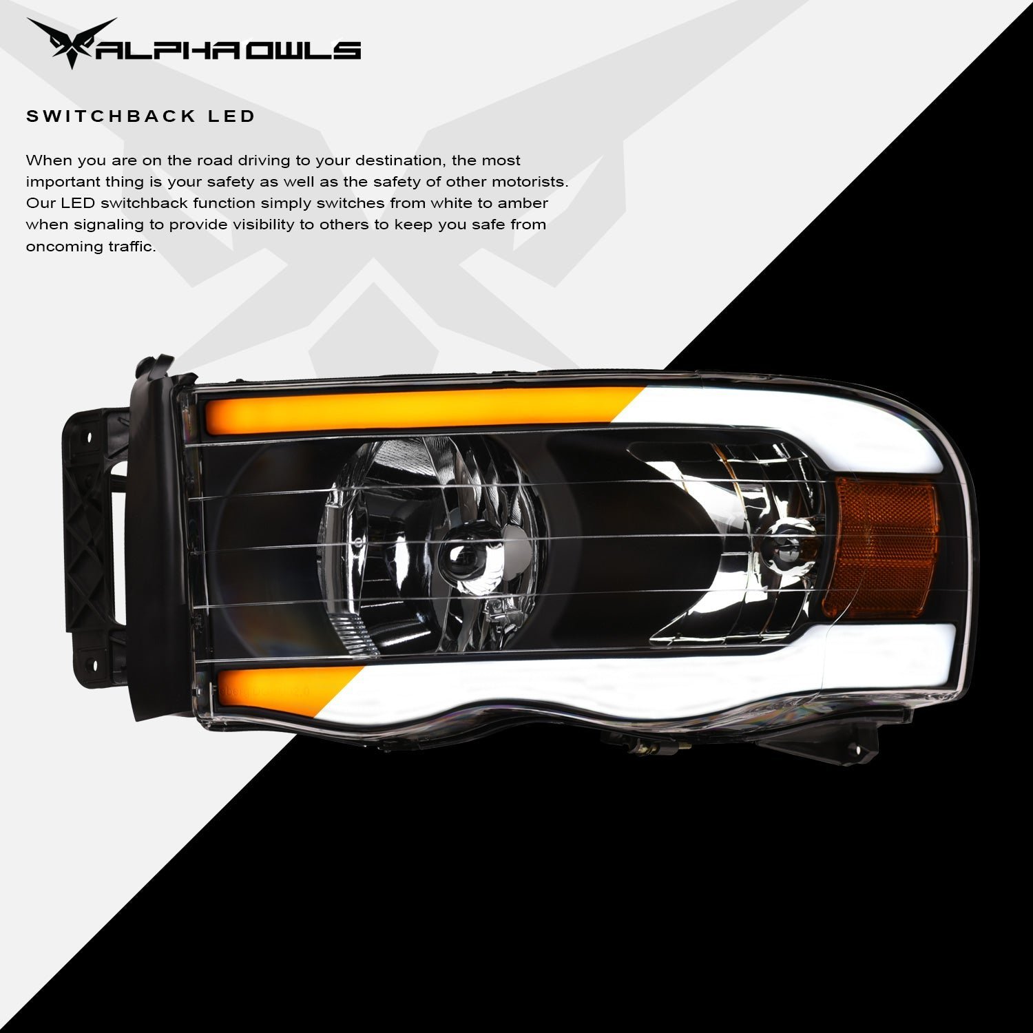 Alpha Owls 2003-2005 Dodge Ram 2500/3500 SQ Series Headlights (Crystal Headlights Black housing w/ Sequential Signal/LumenX Light Bar) - Image 4