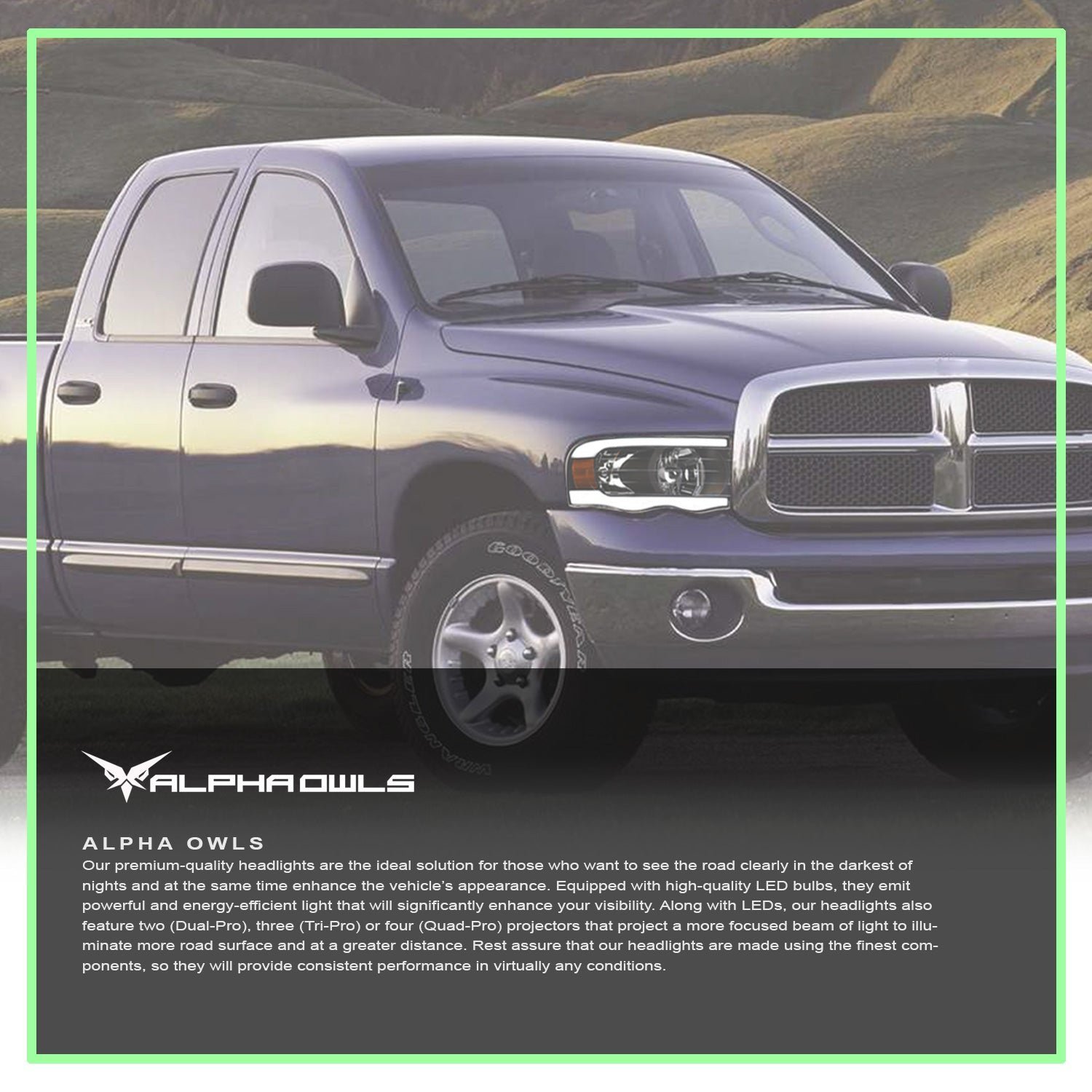 Alpha Owls 2003-2005 Dodge Ram 2500/3500 SQ Series Headlights (Crystal Headlights Black housing w/ Sequential Signal/LumenX Light Bar) - Image 7
