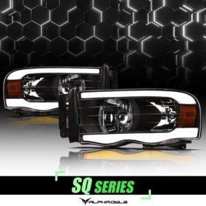 Alpha Owls 2003-2005 Dodge Ram 2500/3500 SQ Series Headlights (Crystal Headlights Black housing w/ Sequential Signal/LumenX Light Bar) - Image 1
