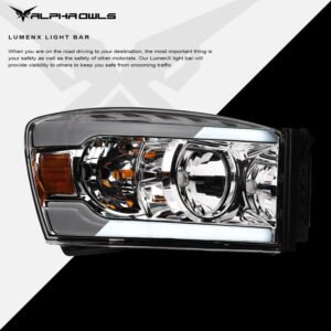 Alpha Owls 2006-2009 Dodge Ram 2500/3500 LM Series Headlights (Crystal Headlights Chrome housing w/ LumenX Light Bar) - Image 4