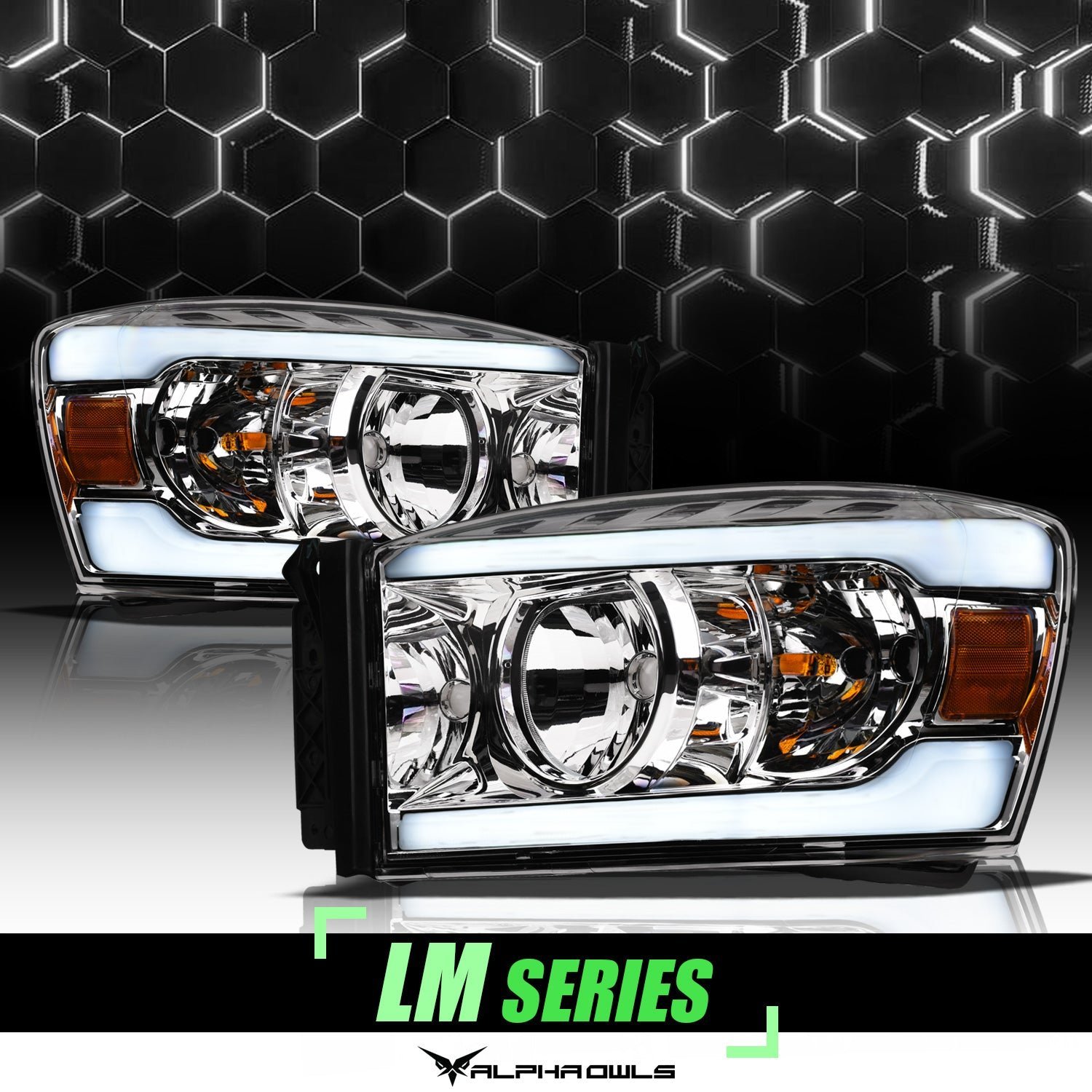 Alpha Owls 2006-2009 Dodge Ram 2500/3500 LM Series Headlights (Crystal Headlights Chrome housing w/ LumenX Light Bar) - Image 1
