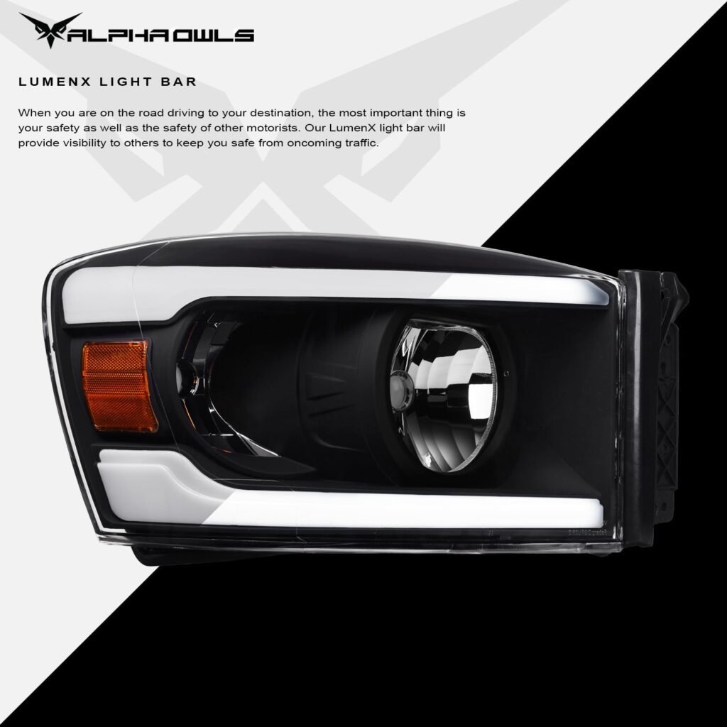 Alpha Owls 2006-2009 Dodge Ram 2500/3500 LM Series Headlights (Crystal Headlights Black housing w/ LumenX Light Bar)