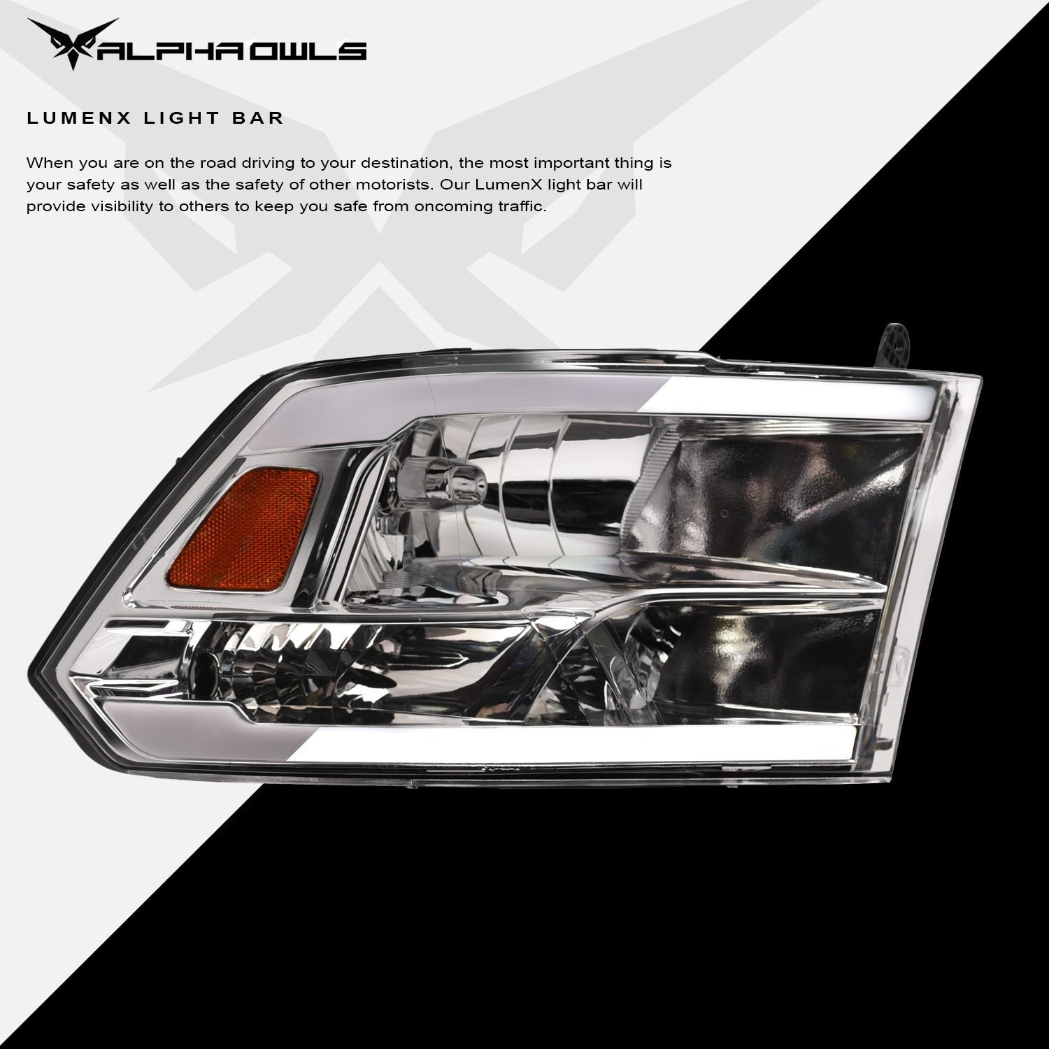 Alpha Owls 2010-2018 Dodge Ram 2500/3500 LM Series Headlights (Crystal Headlights Chrome housing w/ LumenX Light Bar) - Image 4