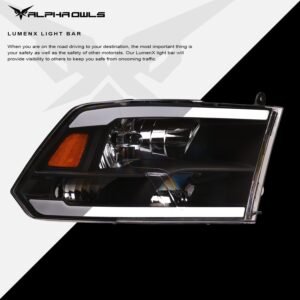 Alpha Owls 2018-2022 Dodge Ram 1500 Classic LM Series Headlights (Crystal Headlights Black housing w/ LumenX Light Bar) - Image 4