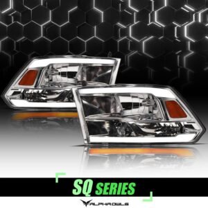 Alpha Owls 2010-2018 Dodge Ram 2500/3500 SQ Series Headlights (Crystal Headlights Chrome housing w/ Sequential Signal/LumenX Light Bar) - Image 1