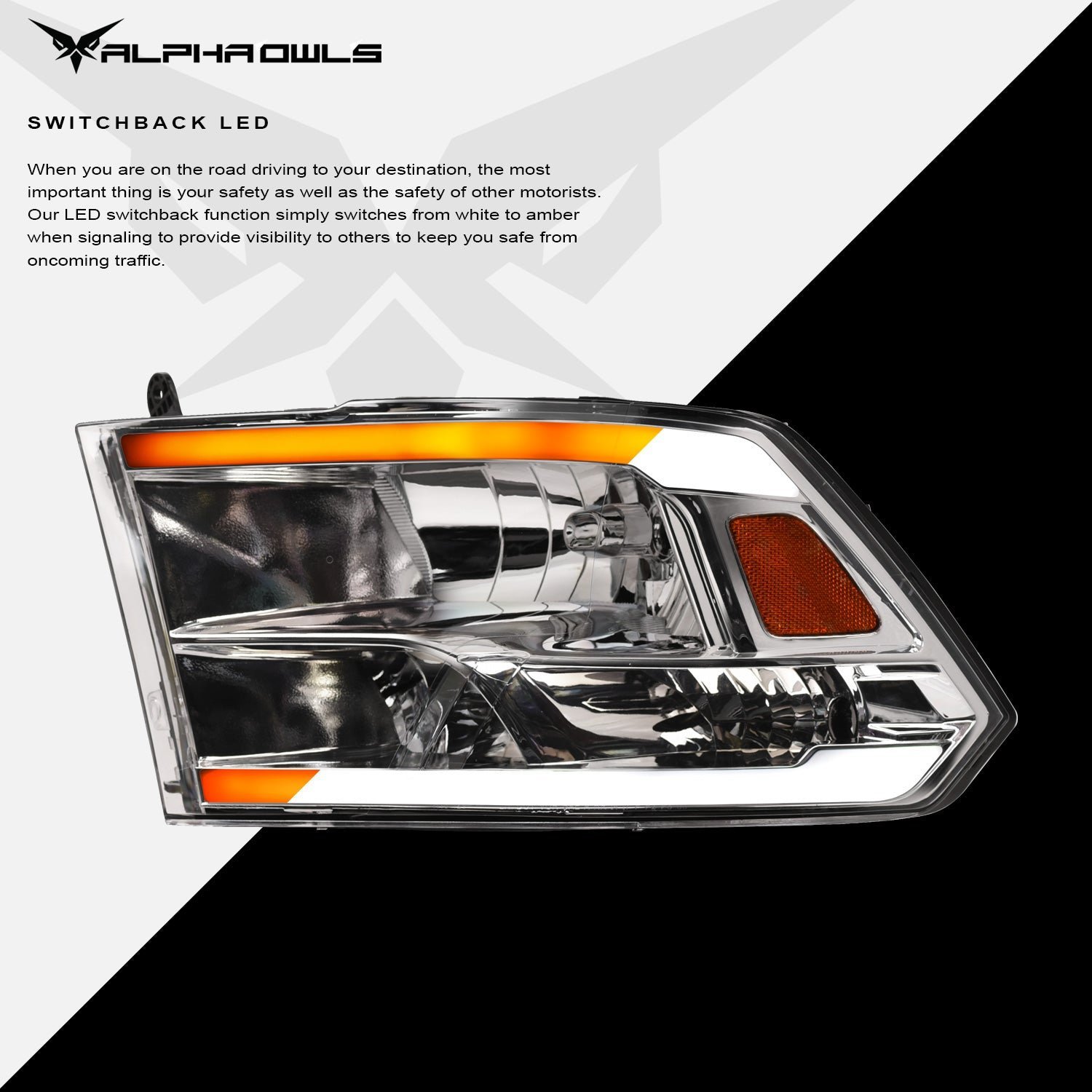 Alpha Owls 2010-2018 Dodge Ram 2500/3500 SQ Series Headlights (Crystal Headlights Chrome housing w/ Sequential Signal/LumenX Light Bar) - Image 4