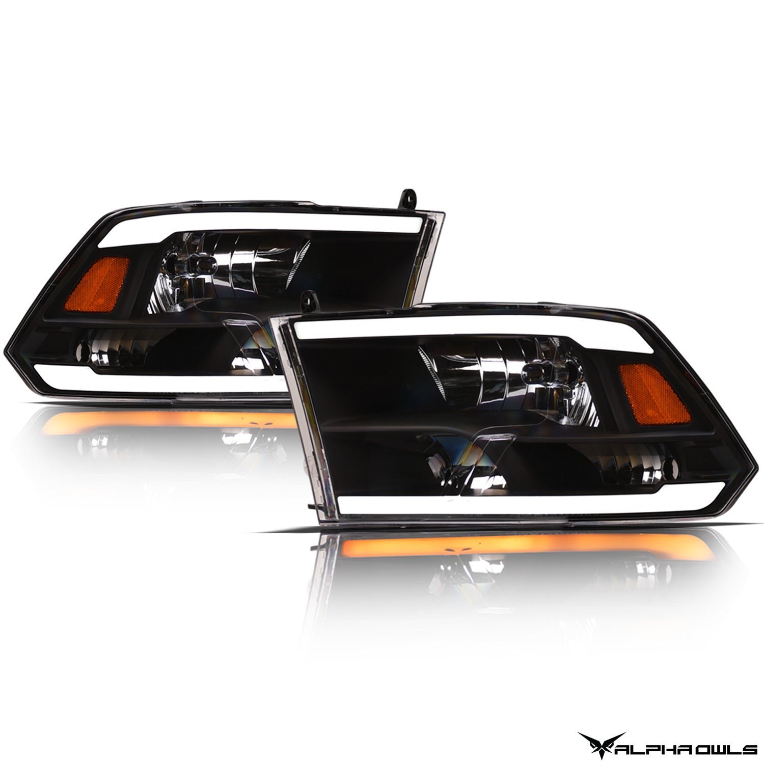 Alpha Owls 2010-2018 Dodge Ram 2500/3500 SQ Series Headlights (Crystal Headlights Black housing w/ Sequential Signal/LumenX Light Bar) - Image 2