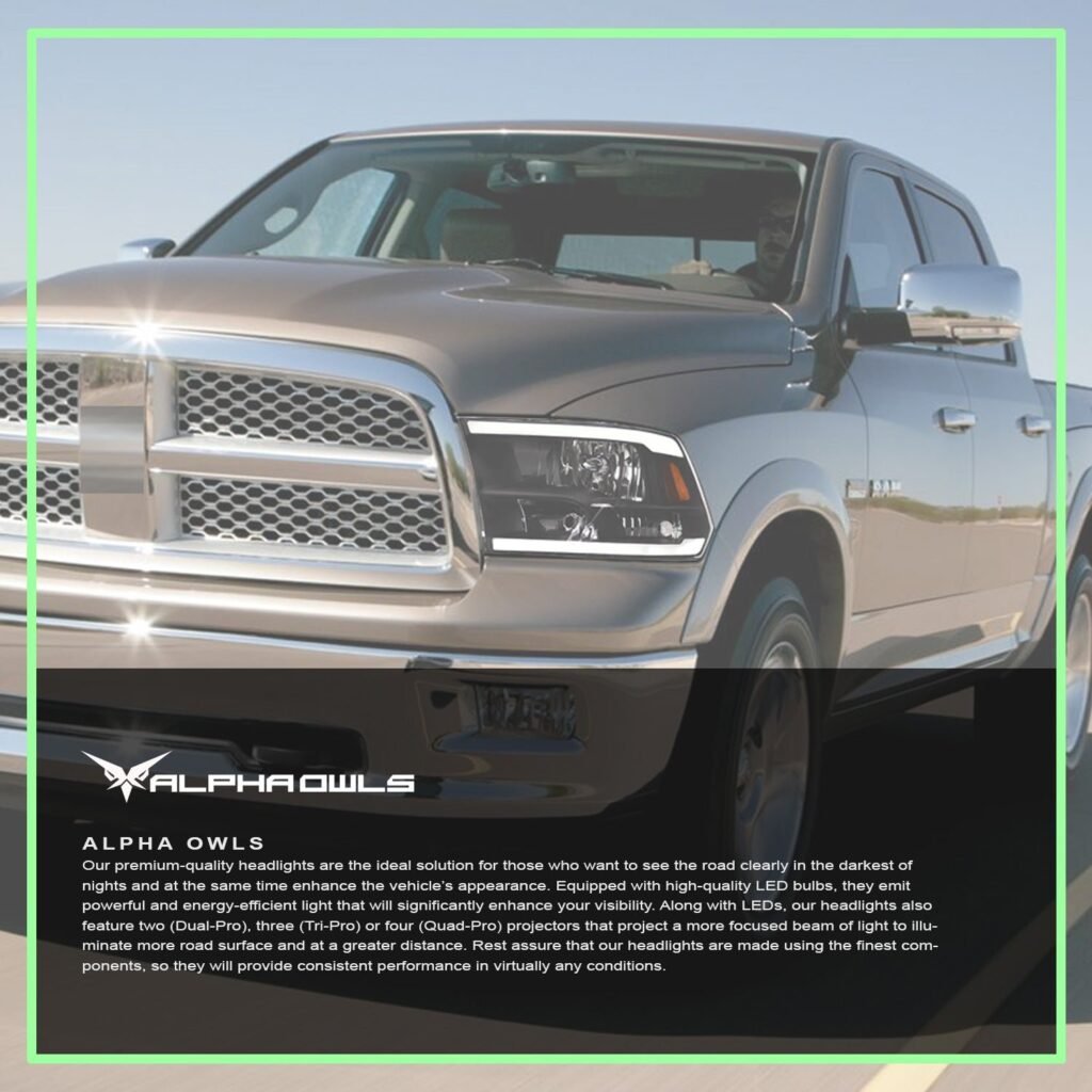 Alpha Owls 2018-2022 Dodge Ram 1500 Classic SQ Series Headlights (Crystal Headlights Black housing w/ Sequential Signal/LumenX Light Bar)