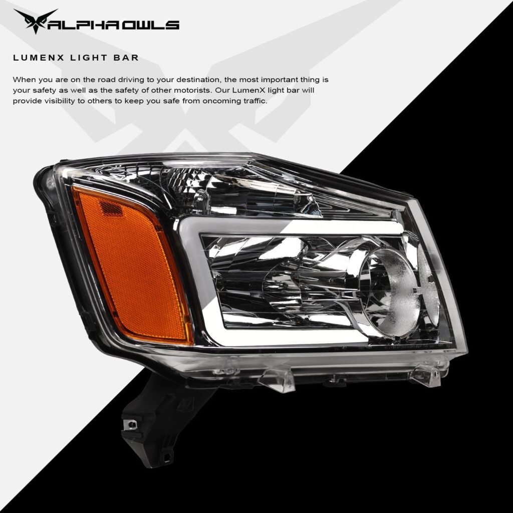 Alpha Owls 2004-2015 Nissan Titan LM Series Headlights (Crystal Headlights Chrome housing w/ LumenX Light Bar)