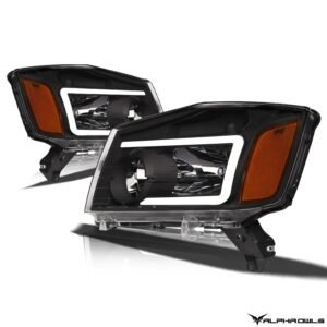 Alpha Owls 2004-2015 Nissan Titan LM Series Headlights (Crystal Headlights Black housing w/ LumenX Light Bar) - Image 2