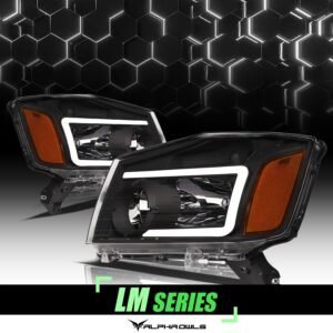 Alpha Owls 2004-2015 Nissan Titan LM Series Headlights (Crystal Headlights Black housing w/ LumenX Light Bar) - Image 1