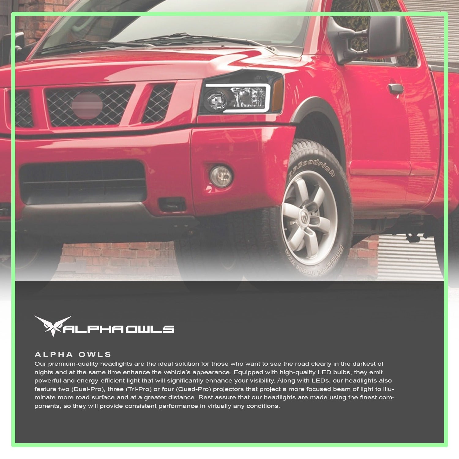 Alpha Owls 2004-2015 Nissan Titan LM Series Headlights (Crystal Headlights Black housing w/ LumenX Light Bar) - Image 7