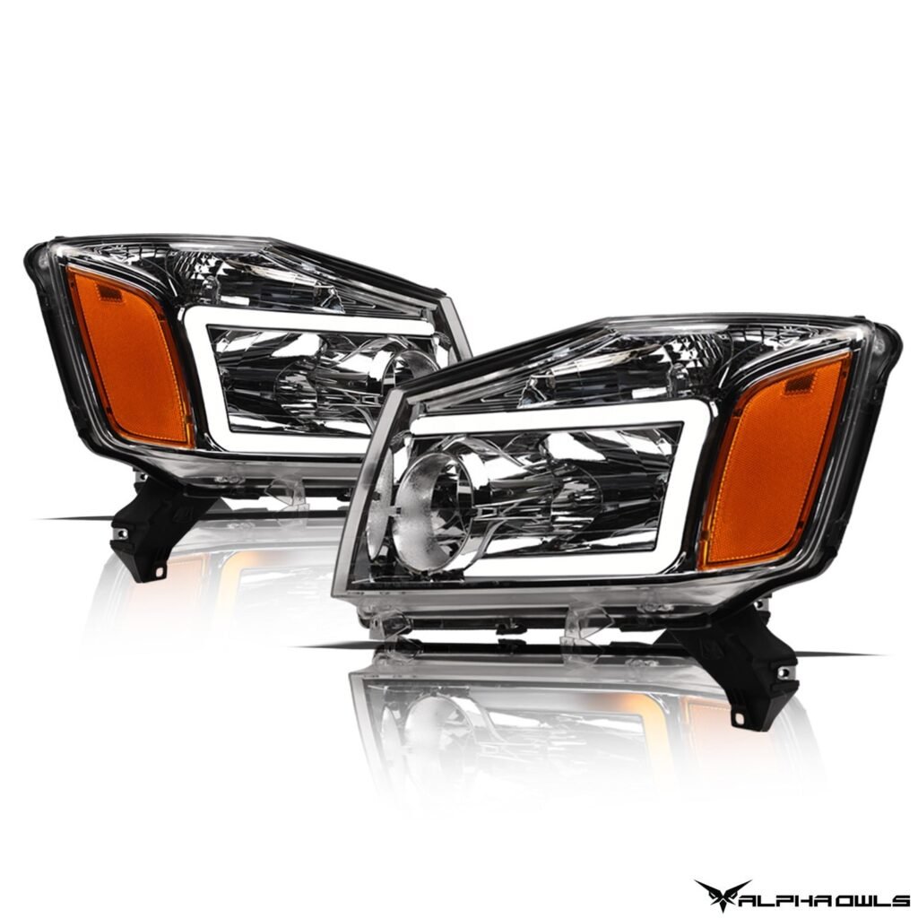 Alpha Owls 2004-2015 Nissan Titan SQ Series Headlights (Crystal Headlights Chrome housing w/ Sequential Signal/LumenX Light Bar)