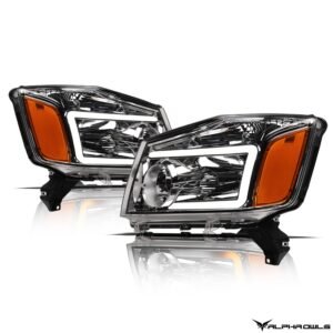 Alpha Owls 2004-2015 Nissan Titan SQ Series Headlights (Crystal Headlights Chrome housing w/ Sequential Signal/LumenX Light Bar) - Image 2