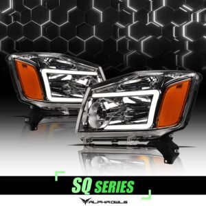 Alpha Owls 2004-2015 Nissan Titan SQ Series Headlights (Crystal Headlights Chrome housing w/ Sequential Signal/LumenX Light Bar) - Image 1