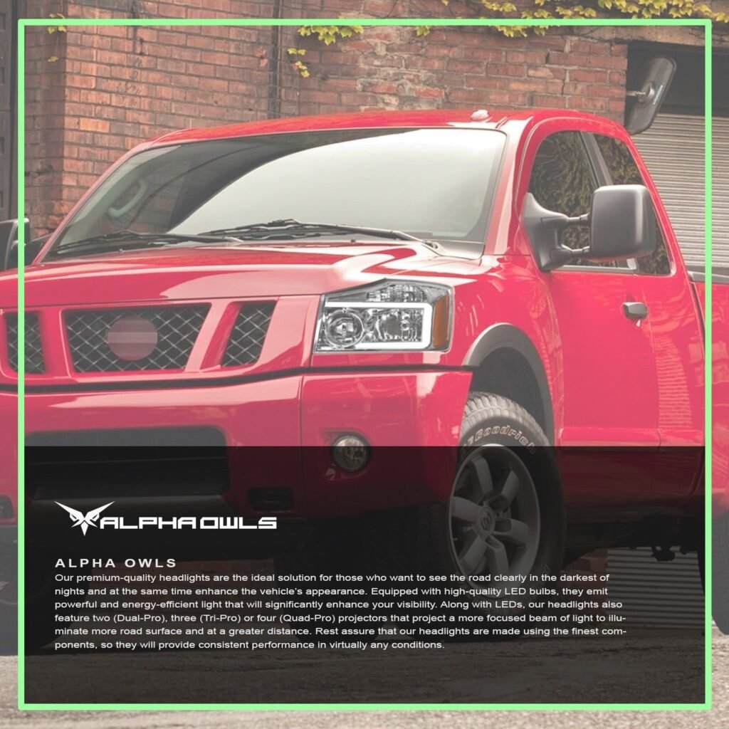 Alpha Owls 2004-2015 Nissan Titan SQ Series Headlights (Crystal Headlights Chrome housing w/ Sequential Signal/LumenX Light Bar)