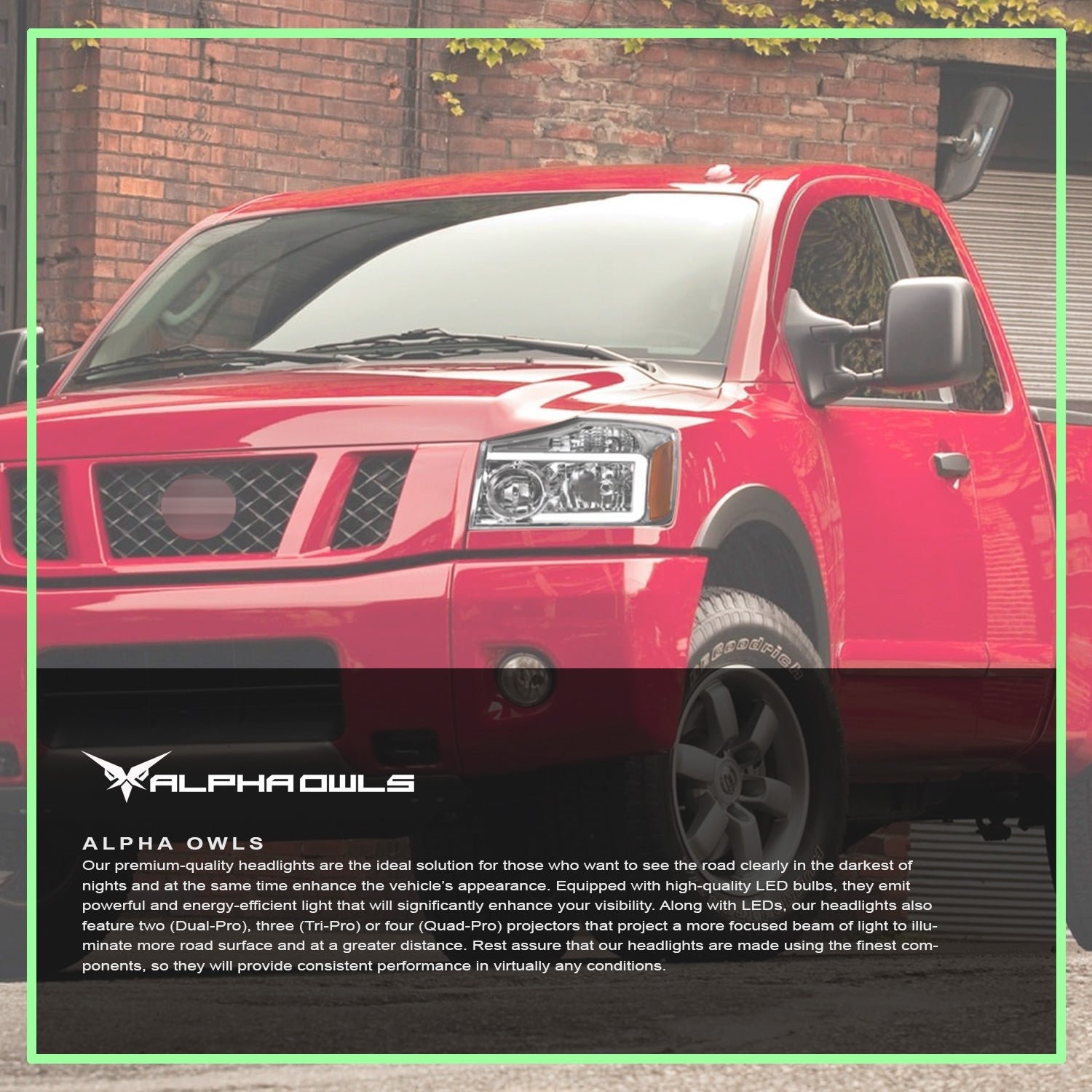Alpha Owls 2004-2015 Nissan Titan SQ Series Headlights (Crystal Headlights Chrome housing w/ Sequential Signal/LumenX Light Bar) - Image 7