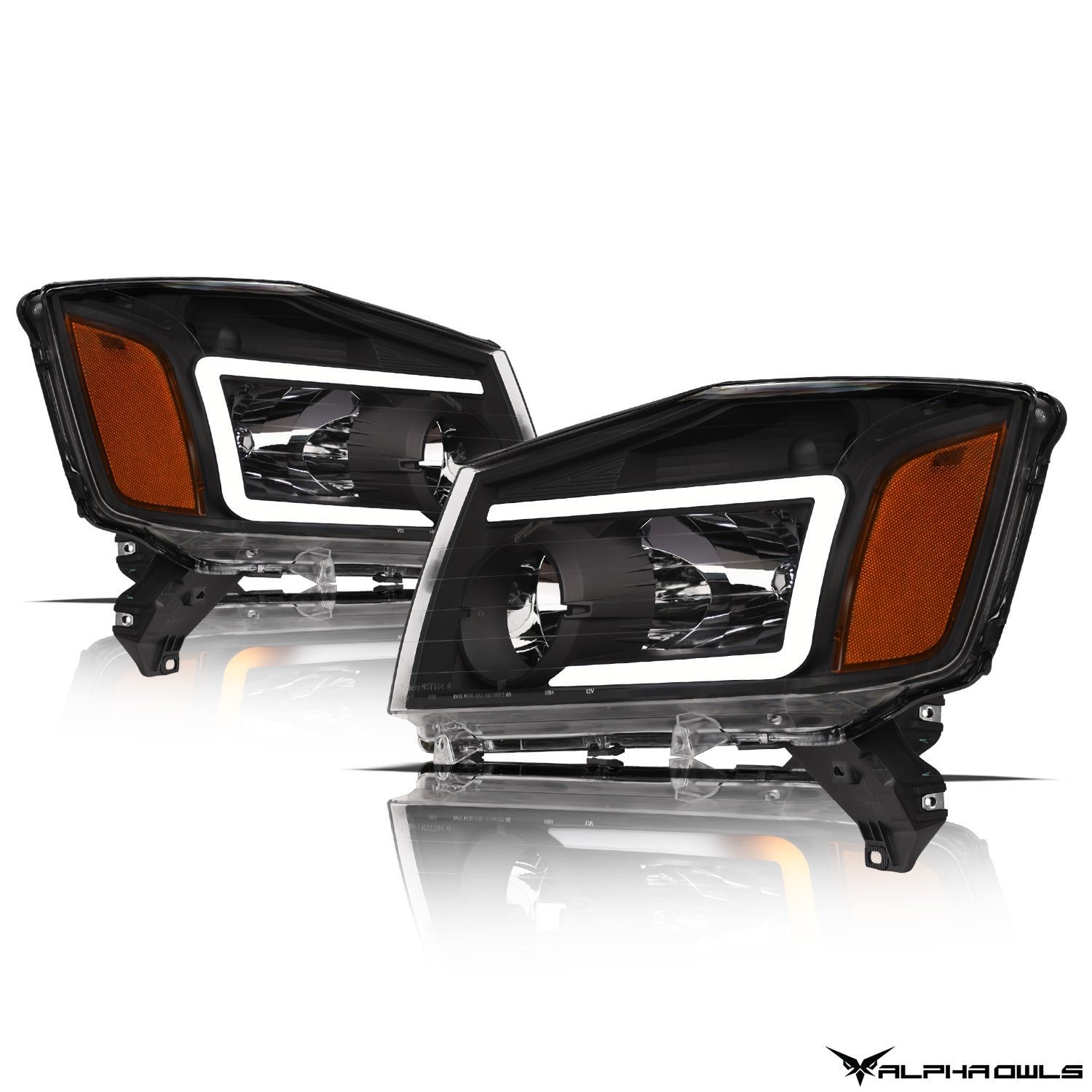 Alpha Owls 2004-2015 Nissan Titan SQ Series Headlights (Crystal Headlights Black housing w/ Sequential Signal/LumenX Light Bar) - Image 2