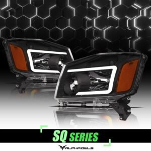 Alpha Owls 2004-2015 Nissan Titan SQ Series Headlights (Crystal Headlights Black housing w/ Sequential Signal/LumenX Light Bar) - Image 1