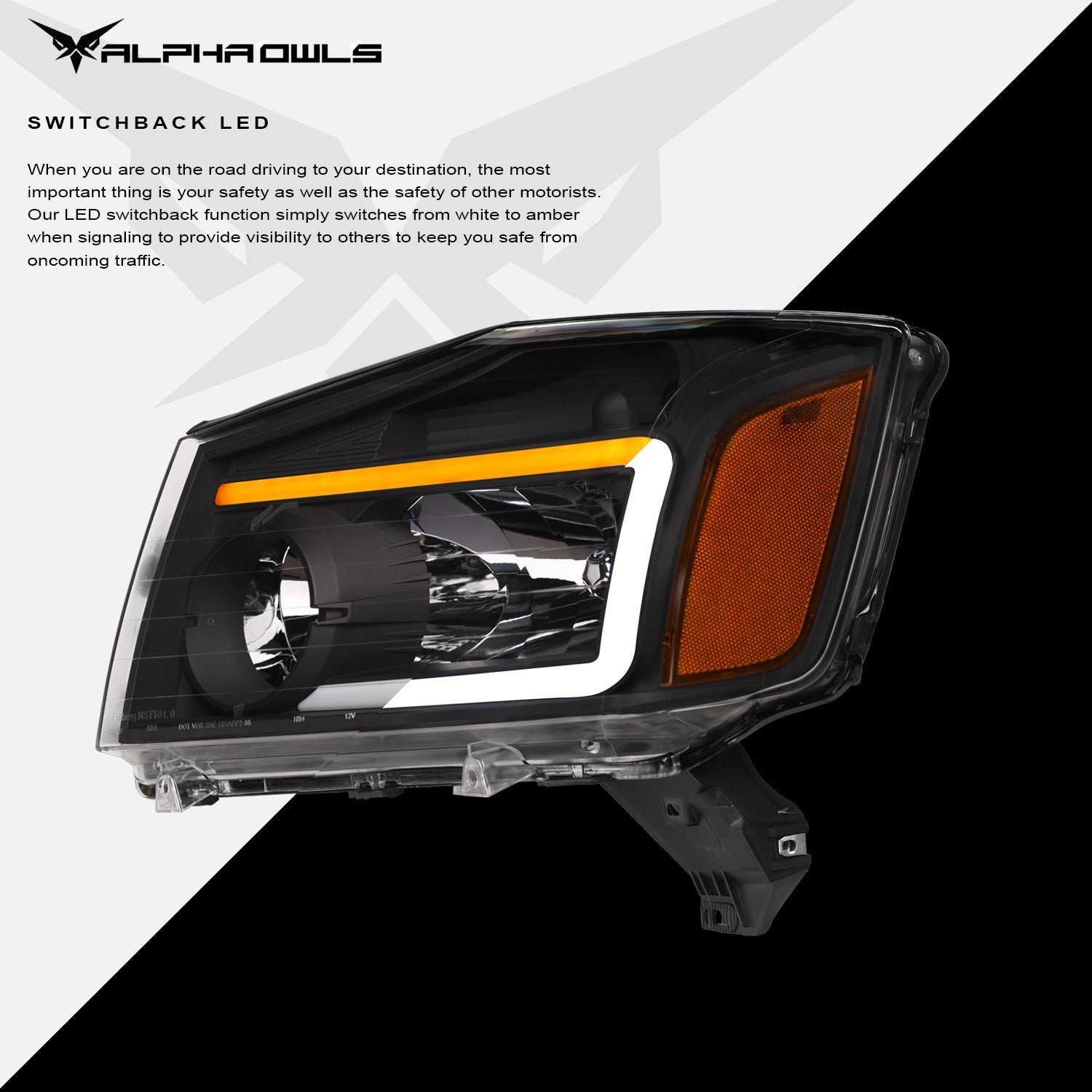 Alpha Owls 2004-2015 Nissan Titan SQ Series Headlights (Crystal Headlights Black housing w/ Sequential Signal/LumenX Light Bar) - Image 4