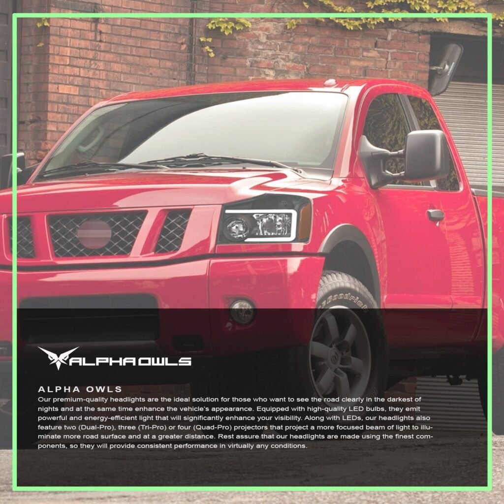 Alpha Owls 2004-2015 Nissan Titan SQ Series Headlights (Crystal Headlights Black housing w/ Sequential Signal/LumenX Light Bar)