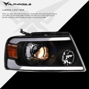 Alpha Owls 2006-2008 Lincoln Mark-LT LMP Series Projector Headlights (Halogen Projector Black housing w/ LumenX Light Bar) - Image 4