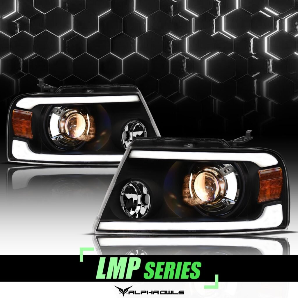 Alpha Owls 2006-2008 Lincoln Mark-LT LMP Series Projector Headlights (Halogen Projector Black housing w/ LumenX Light Bar)