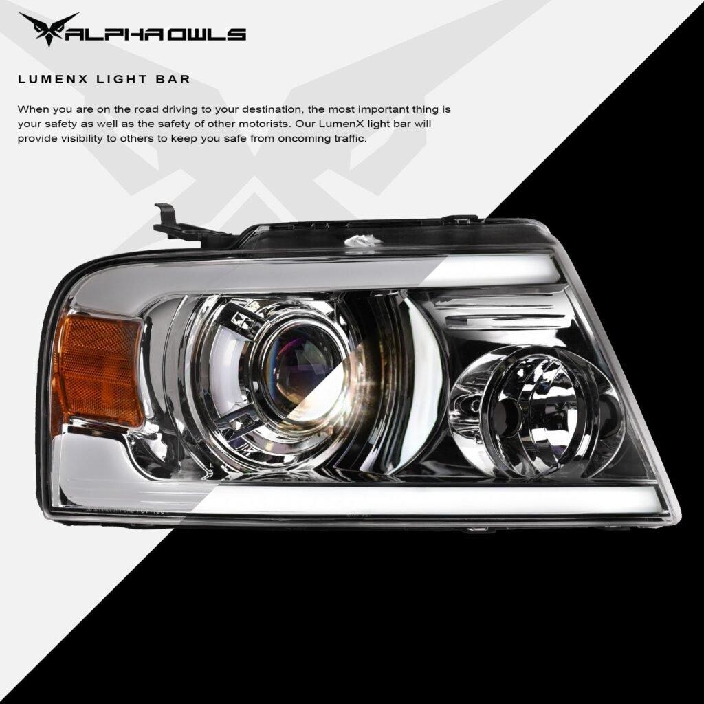 Alpha Owls 2006-2008 Lincoln Mark-LT LMP Series Projector Headlights (Halogen Projector Chrome housing w/ LumenX Light Bar)