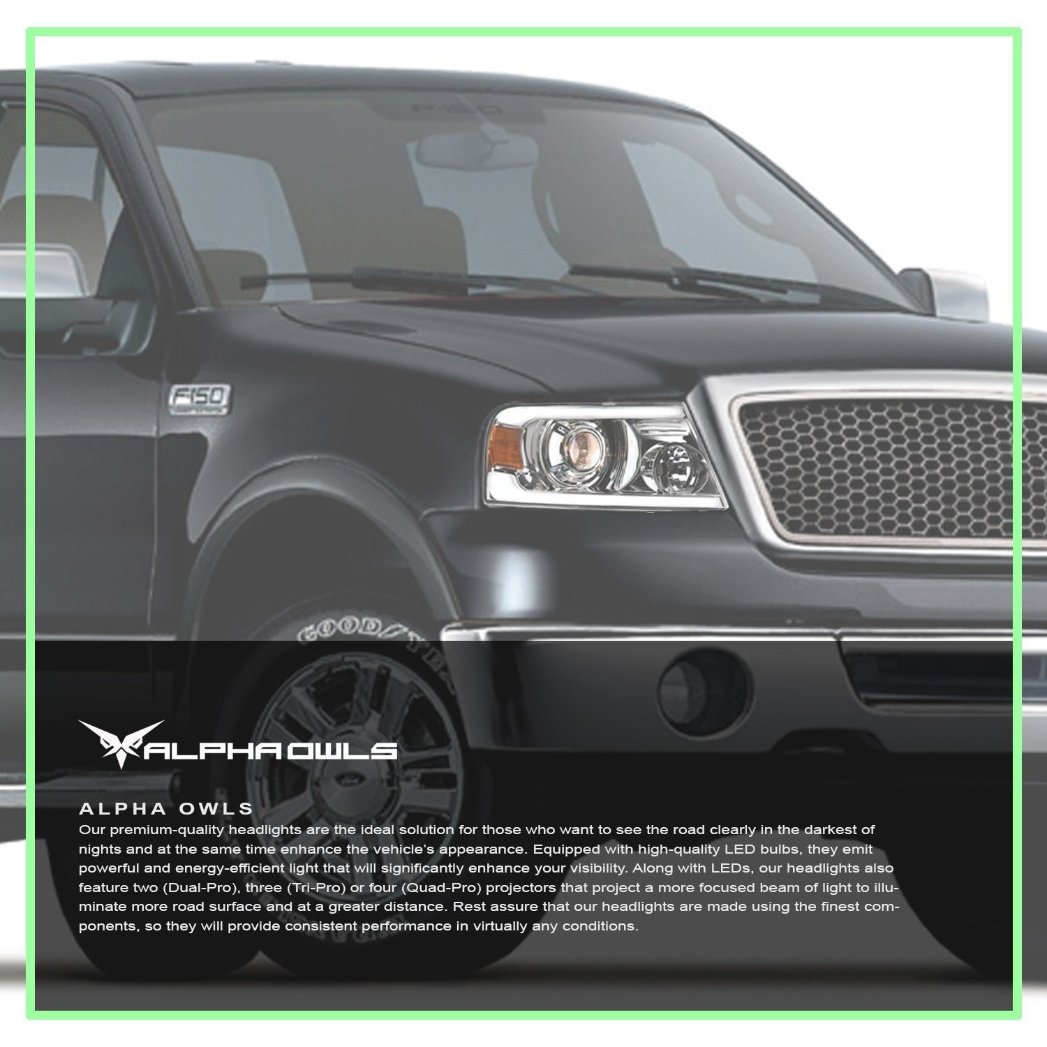Alpha Owls 2006-2008 Lincoln Mark-LT LMP Series Projector Headlights (Halogen Projector Chrome housing w/ LumenX Light Bar) - Image 7