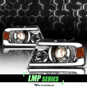 Alpha Owls 2006-2008 Lincoln Mark-LT LMP Series Projector Headlights (Halogen Projector Chrome housing w/ LumenX Light Bar) - Image 1