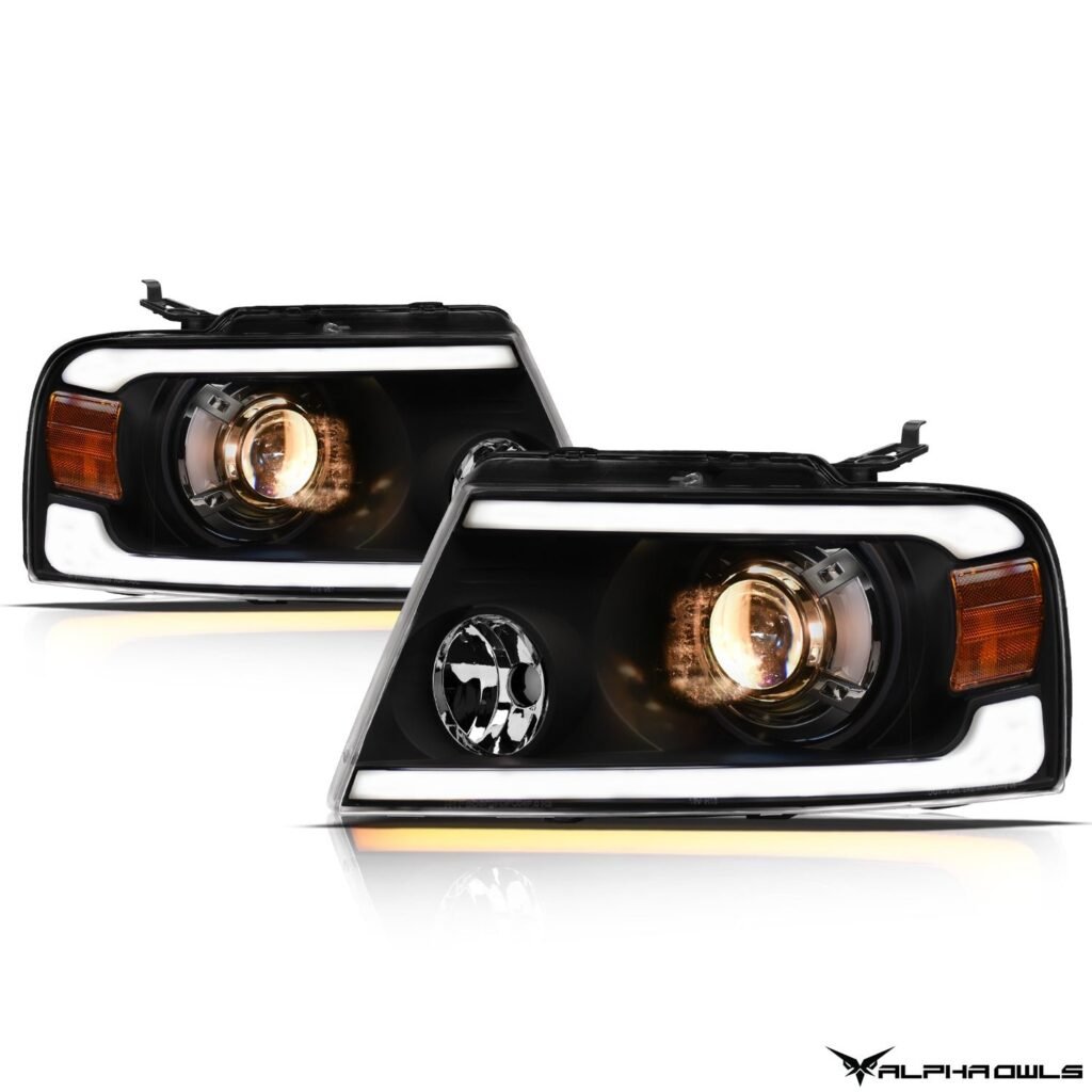 Alpha Owls 2006-2008 Lincoln Mark-LT SQP Series Projector Headlights (Halogen Projector Black housing w/ Sequential Signal/LumenX Light Bar)