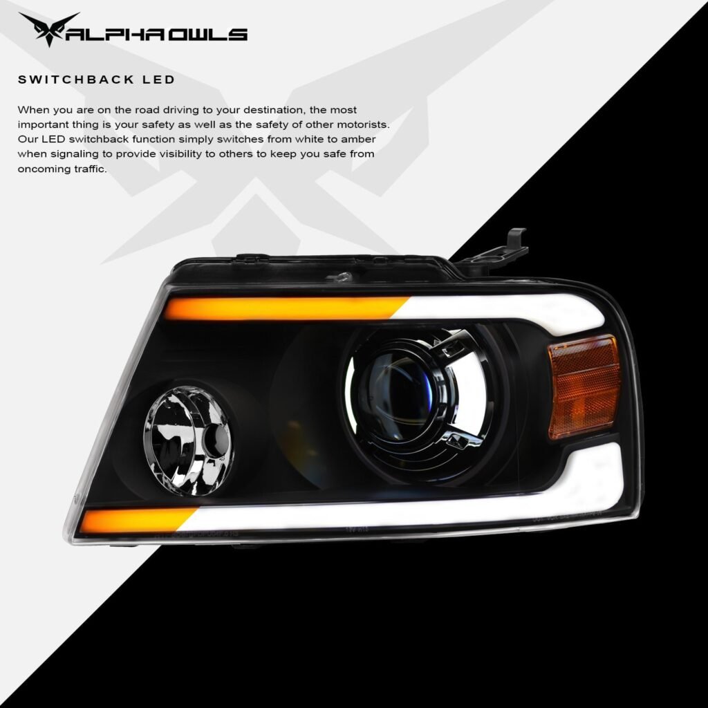 Alpha Owls 2006-2008 Lincoln Mark-LT SQP Series Projector Headlights (Halogen Projector Black housing w/ Sequential Signal/LumenX Light Bar)