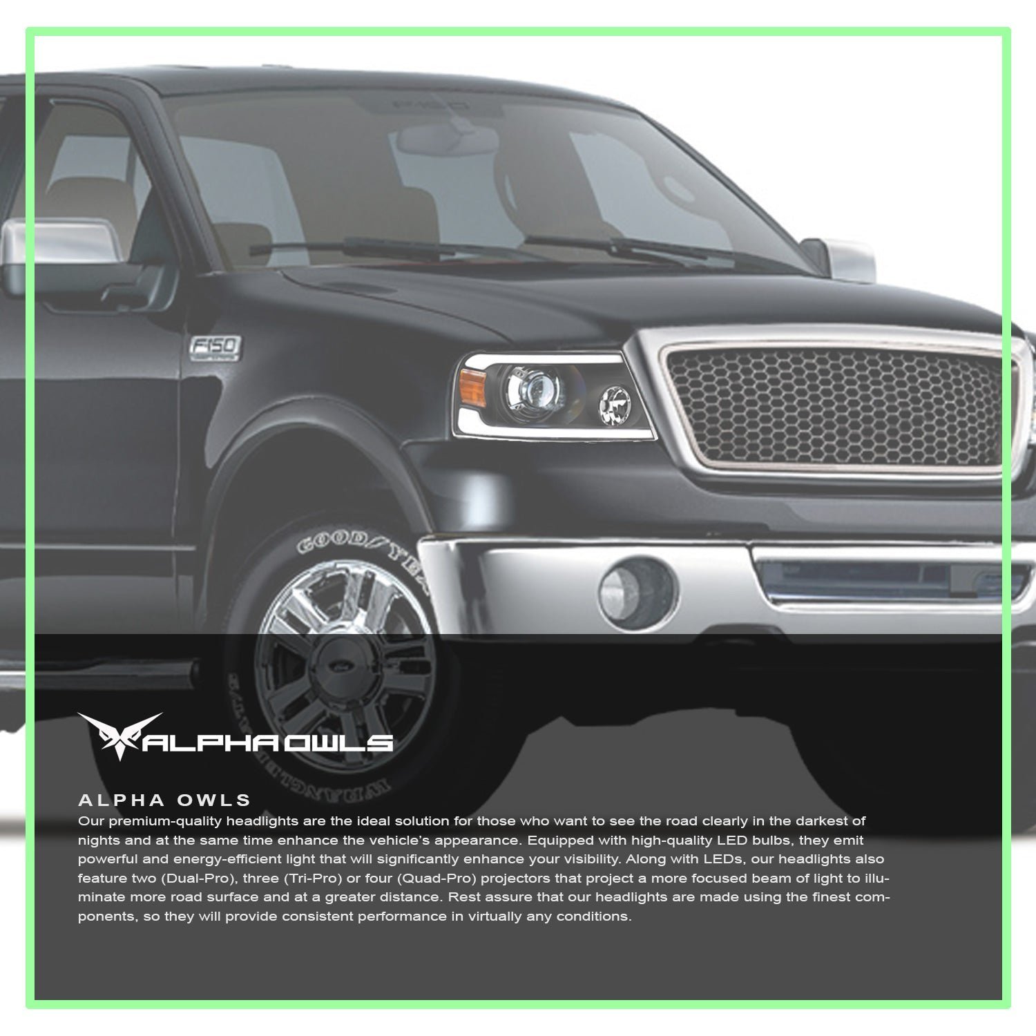 Alpha Owls 2006-2008 Lincoln Mark-LT SQP Series Projector Headlights (Halogen Projector Black housing w/ Sequential Signal/LumenX Light Bar) - Image 7