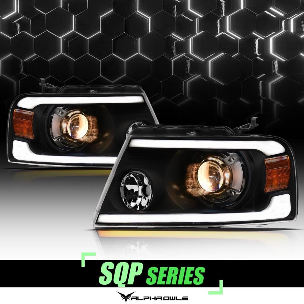 Alpha Owls 2006-2008 Lincoln Mark-LT SQP Series Projector Headlights (Halogen Projector Black housing w/ Sequential Signal/LumenX Light Bar)