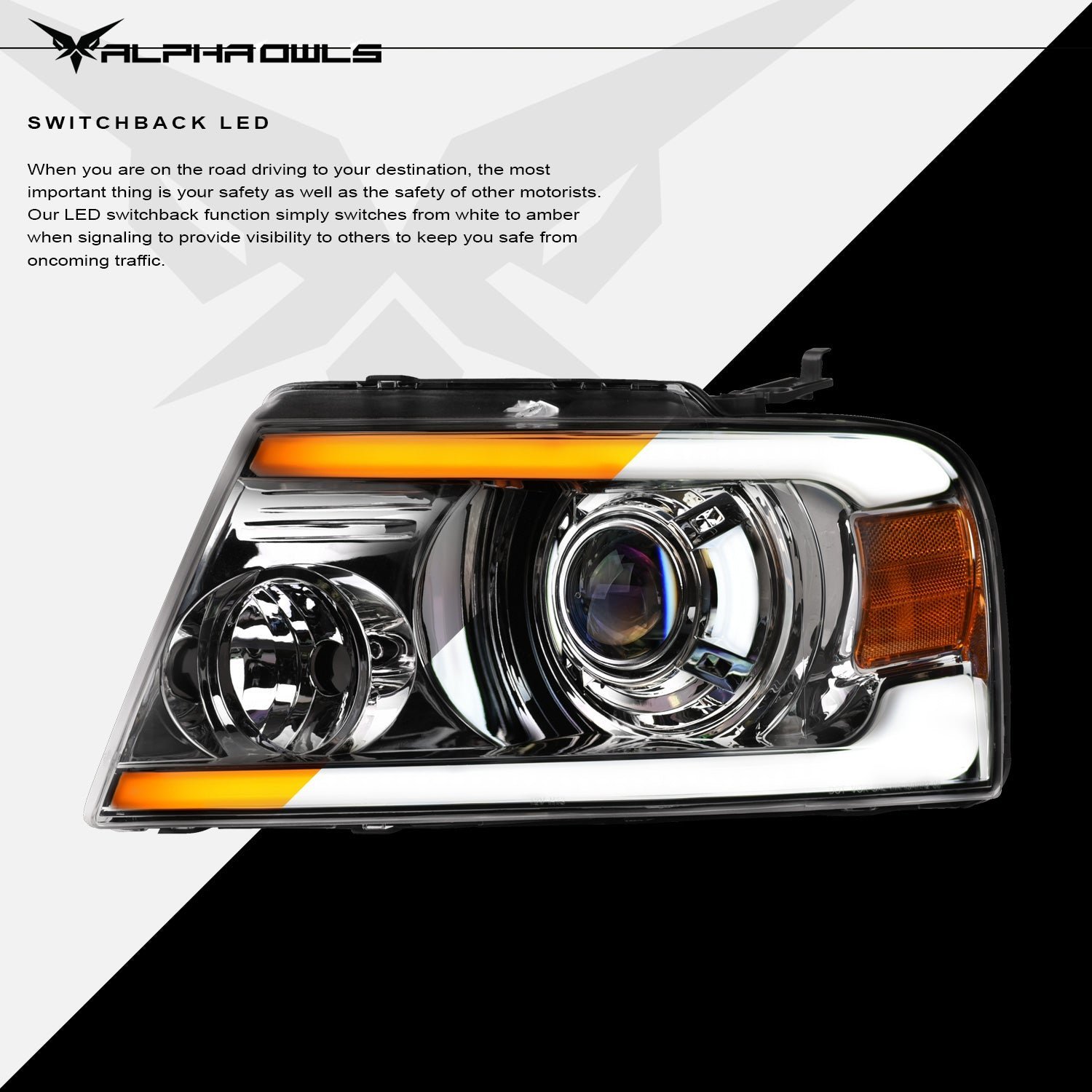 Alpha Owls 2006-2008 Lincoln Mark-LT SQP Series Projector Headlights (Halogen Projector Chrome housing w/ Sequential Signal/LumenX Light Bar) - Image 4