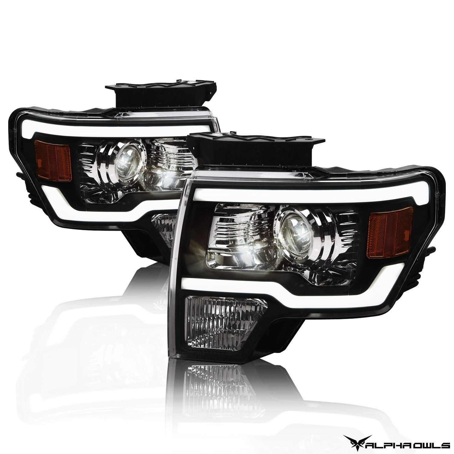 Alpha Owls 2009-2014 Ford F-150 (Excl. Models w/ factory Xenon) LMP Series Projector Headlights (Halogen Projector Black housing w/ LumenX Light Bar) - Image 2