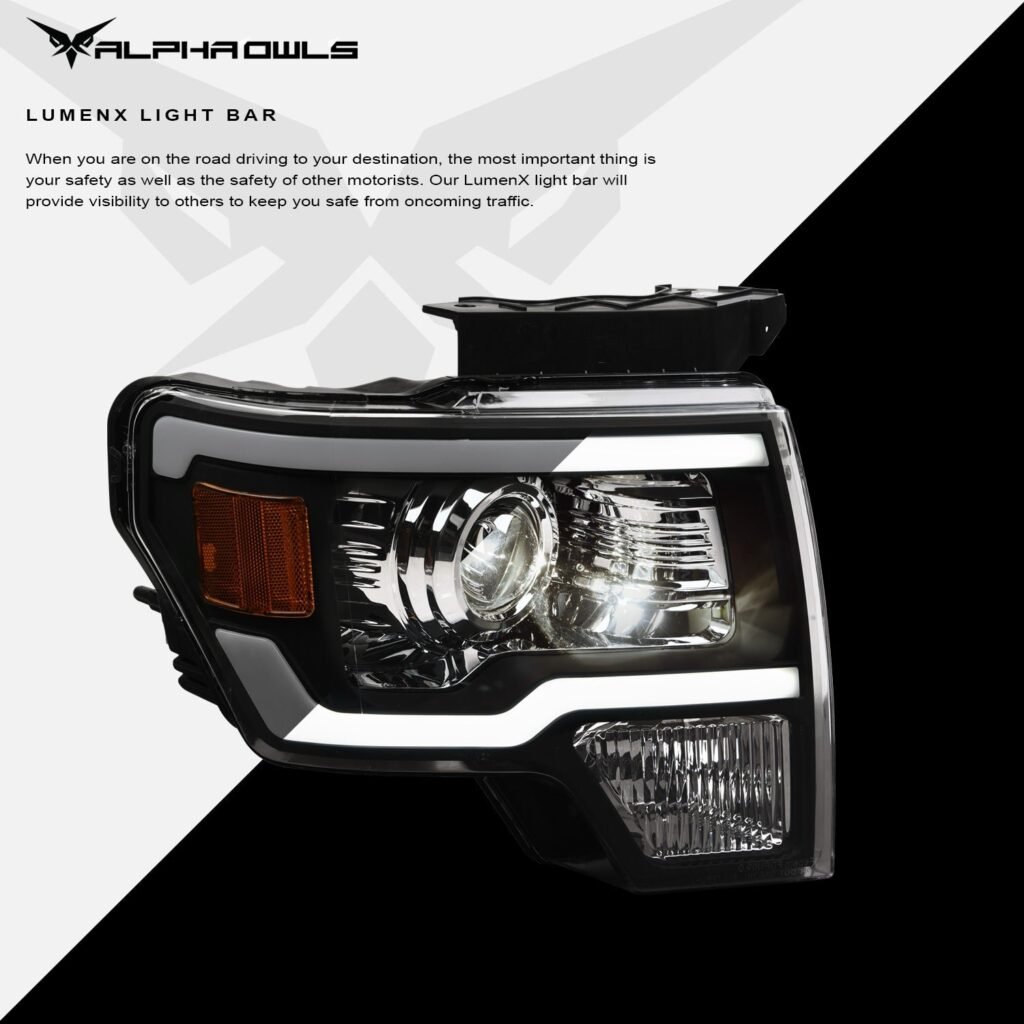 Alpha Owls 2009-2014 Ford F-150 (Excl. Models w/ factory Xenon) LMP Series Projector Headlights (Halogen Projector Black housing w/ LumenX Light Bar)
