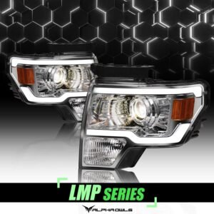 Alpha Owls 2009-2014 Ford F-150 (Excl. Models w/ factory Xenon) LMP Series Projector Headlights (Halogen Projector Chrome housing w/ LumenX Light Bar) - Image 1