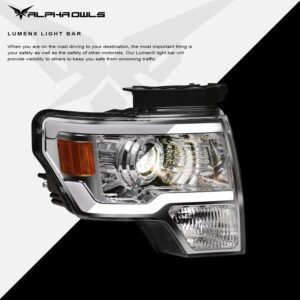 Alpha Owls 2009-2014 Ford F-150 (Excl. Models w/ factory Xenon) LMP Series Projector Headlights (Halogen Projector Chrome housing w/ LumenX Light Bar) - Image 4