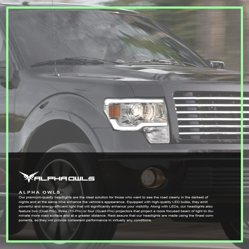 Alpha Owls 2009-2014 Ford F-150 (Excl. Models w/ factory Xenon) LMP Series Projector Headlights (Halogen Projector Chrome housing w/ LumenX Light Bar)