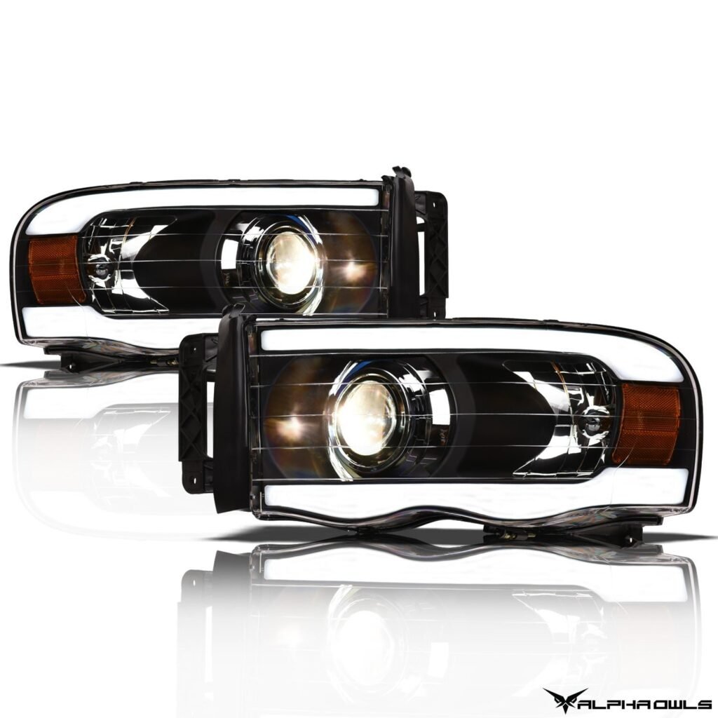 Alpha Owls 2003-2005 Dodge Ram 2500/3500 LMP Series Projector Headlights (Halogen Projector Black housing w/ LumenX Light Bar)